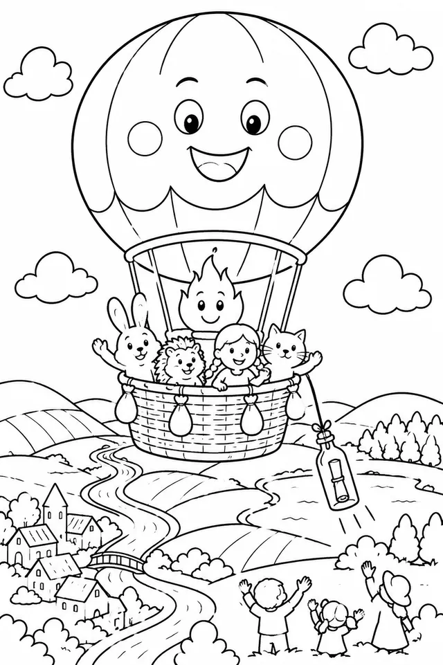 Heißluftballon-Geist schwebt über die Sommerlandschaft