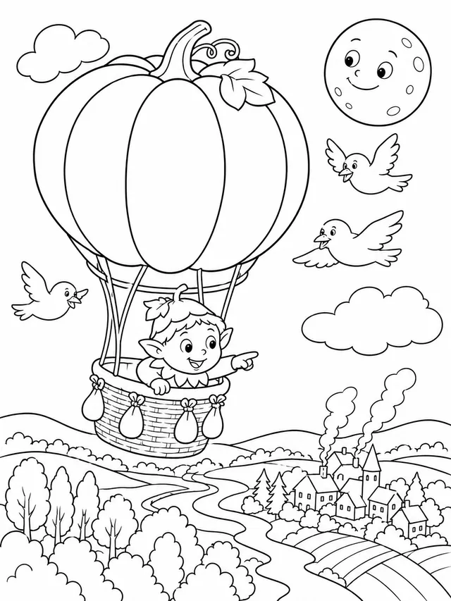 Heißluftballon-Geist schwebt über die Herbstlandschaft