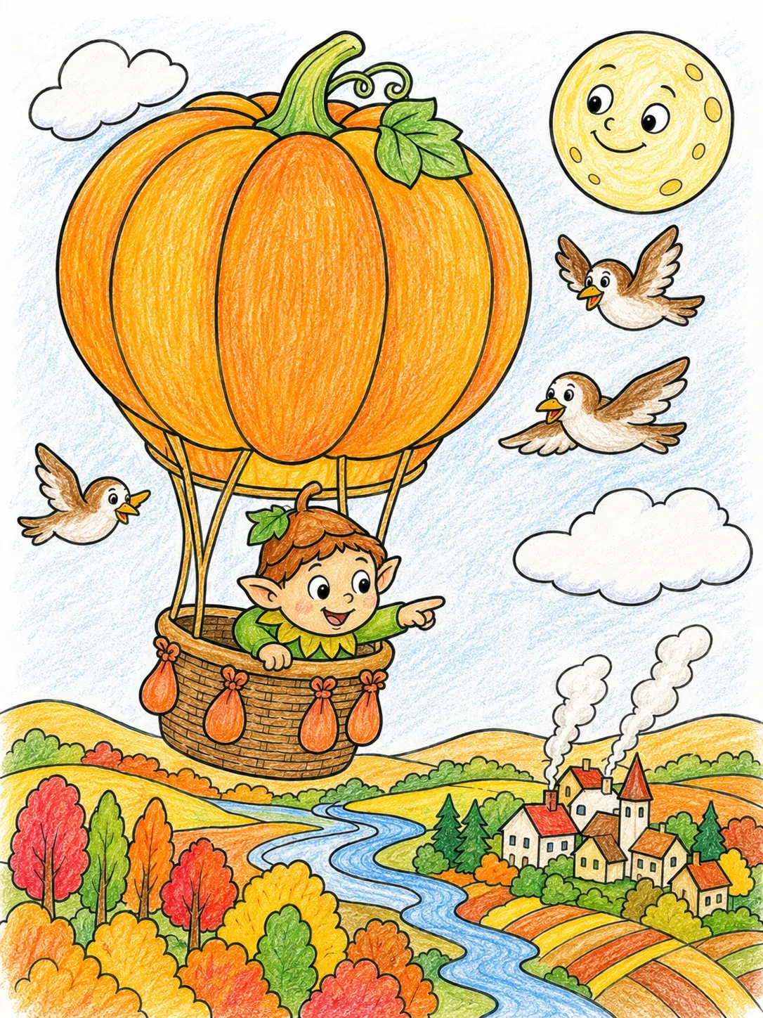 Heißluftballon-Geist schwebt über die Herbstlandschaft