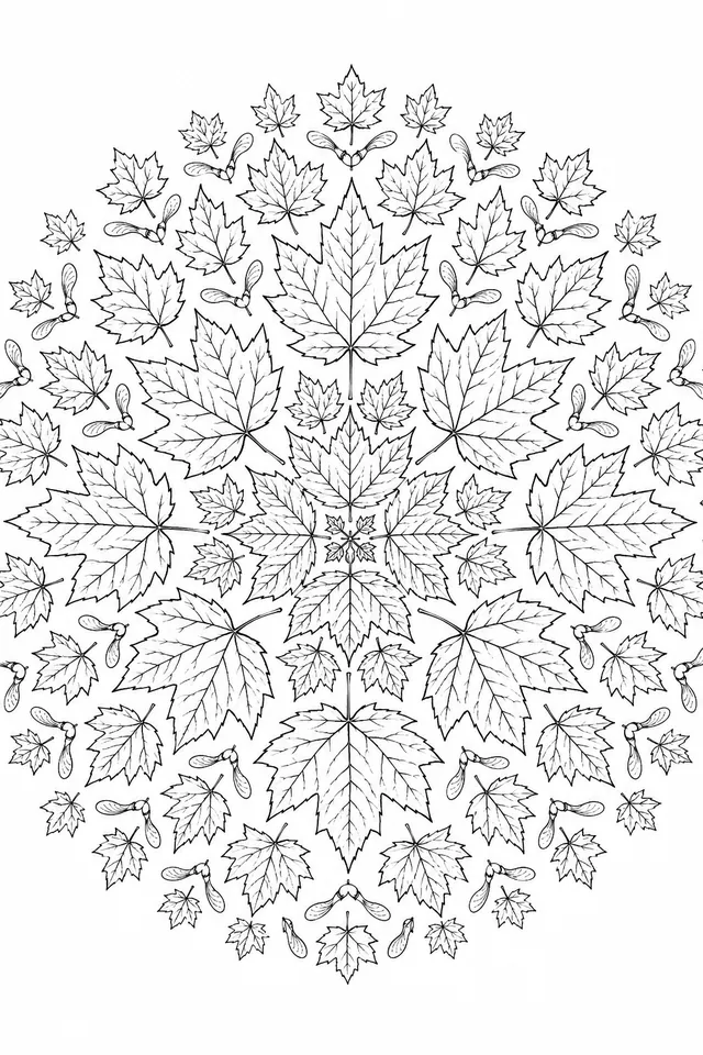 Autumn Maple Spiral Mandala: Gold-Red-Orange Maple Leaf Mandala