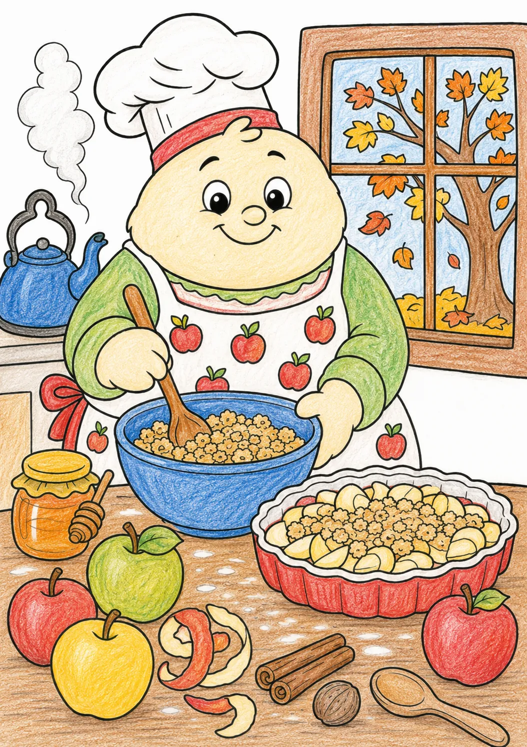 Küchen-Geist backt mit gesammelten Herbstäpfeln seinen legendären Apfelcrumble