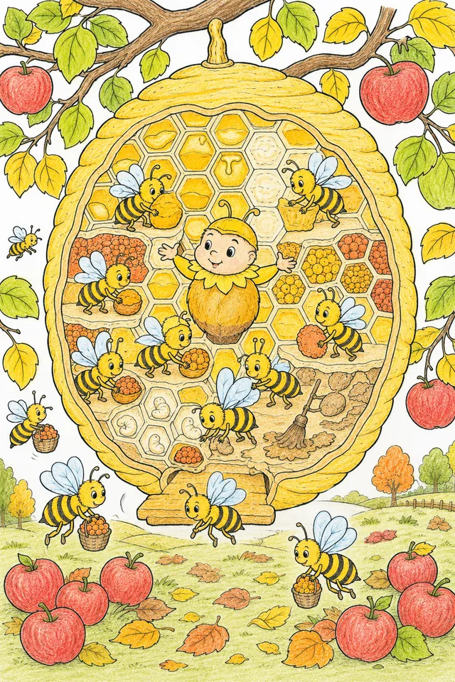 Herbst-Bienenstock-Geist koordiniert die letzten Wintervorbereitungen im Bienenstock – So könnte es aussehen