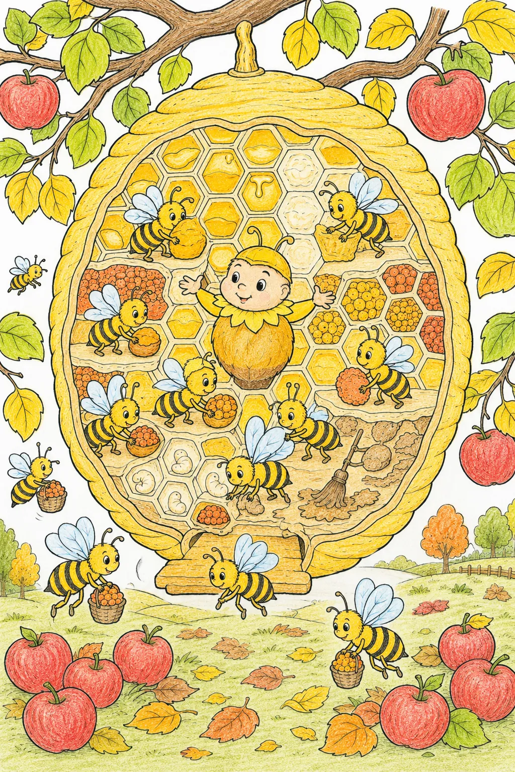 Herbst-Bienenstock-Geist koordiniert die letzten Wintervorbereitungen im Bienenstock