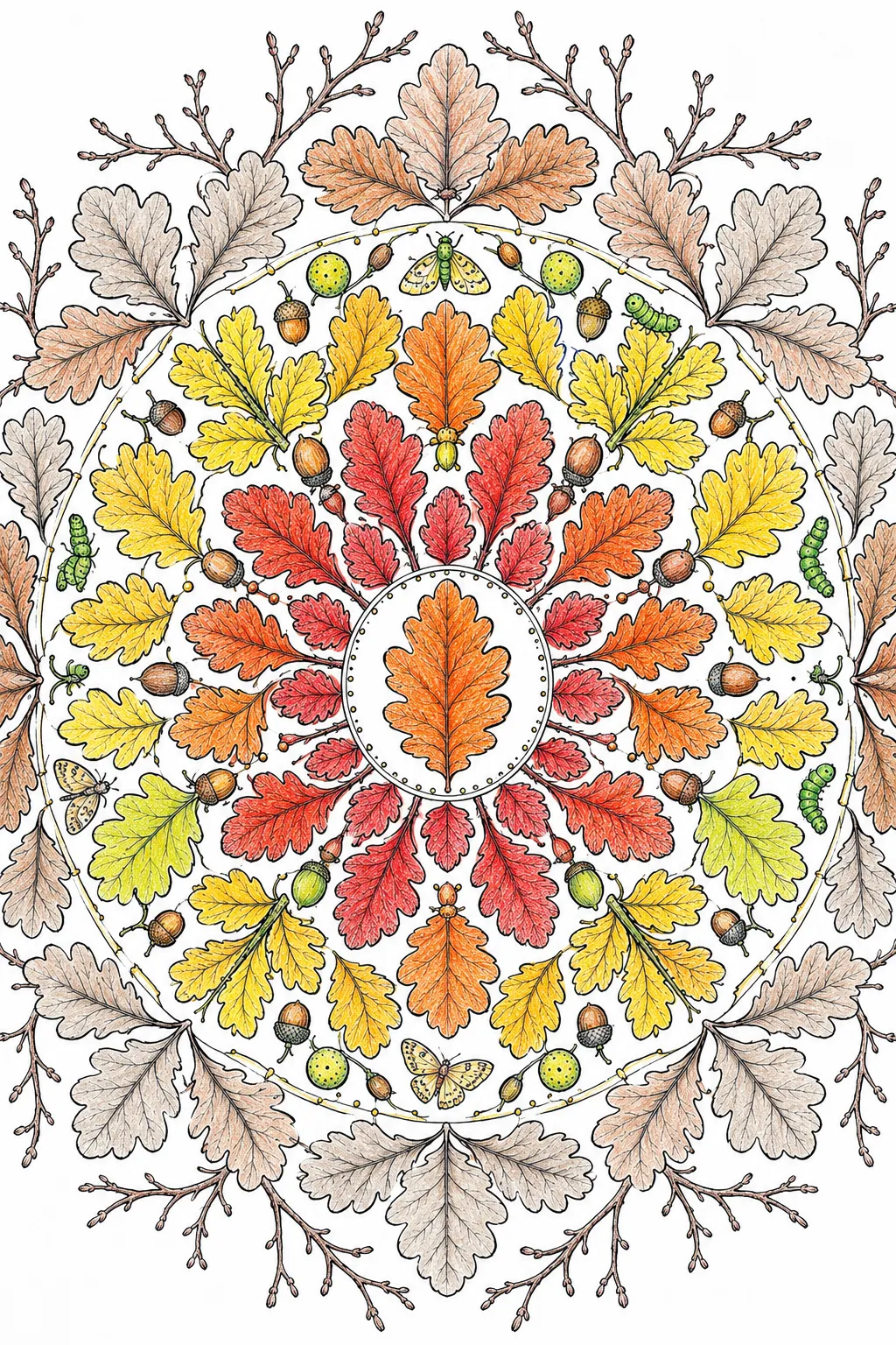 Herbst-Eichenblatt-Mandala: Die volle Farbpracht des Herbstes in 8-facher Symmetrie