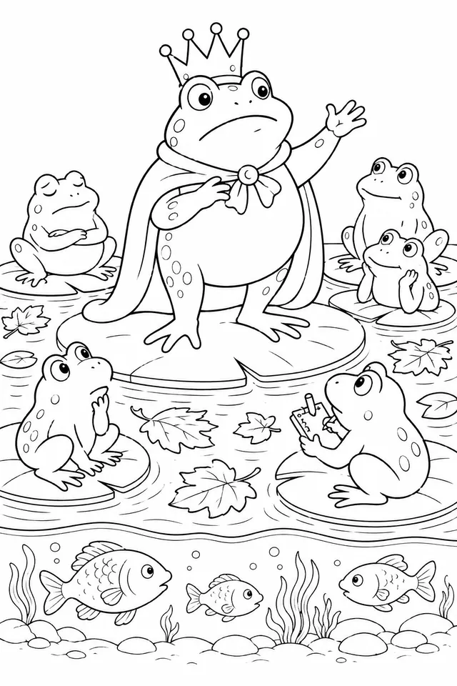 Herbst-Froschkönig verabschiedet sich feierlich von seinem Teich vor dem Winterschlaf