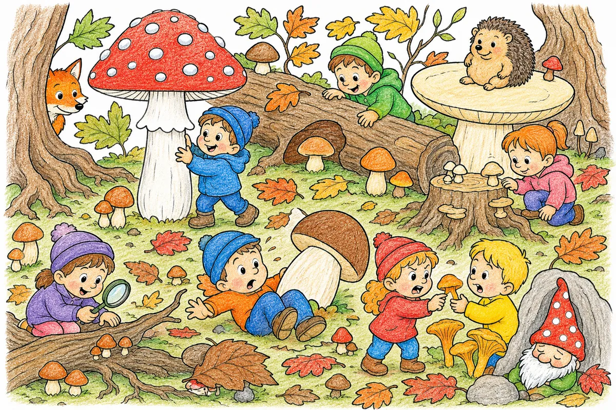 Herbst-Pilze-Wimmelbild: Die große Pilzentdeckungsreise der Waldkinder