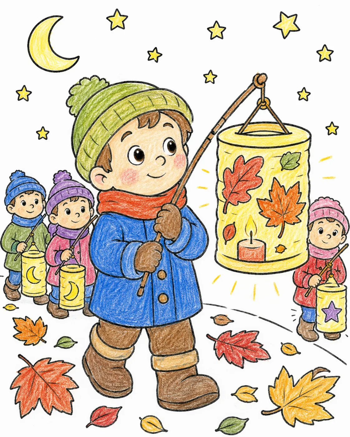 Kind trägt sein selbstgebasteltes Laternchen beim Herbst-Laternenumzug