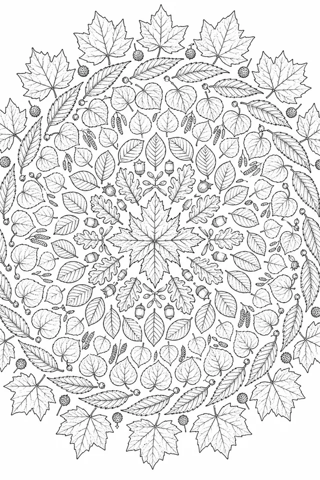 Herbst-Laub-Mandala: Die 7 häufigsten Baumarten des Herbstwaldes in konzentrischer Symmetrie