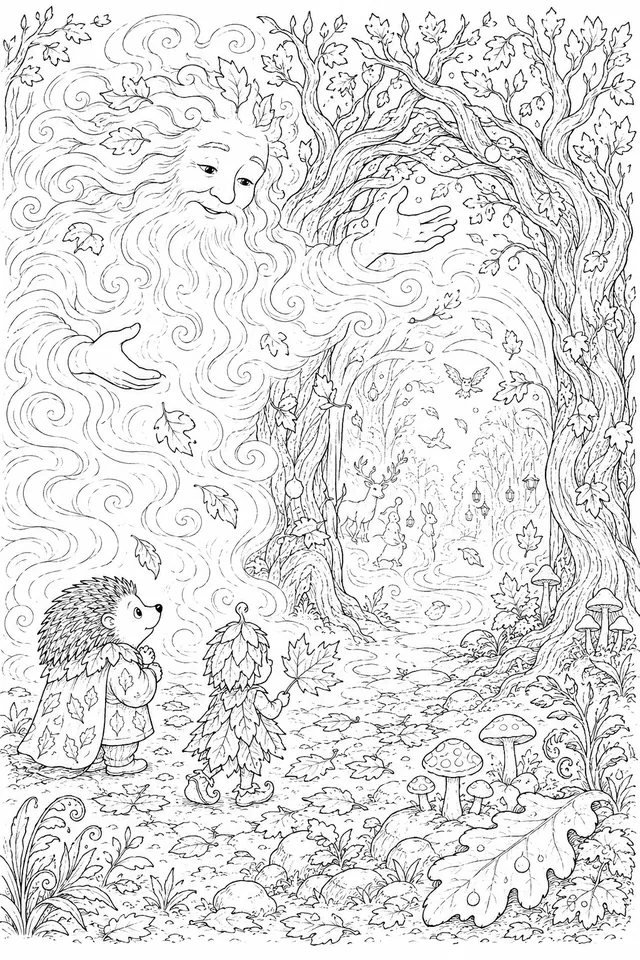 秋天薄雾精灵在森林空地打开伟大的秋天门户