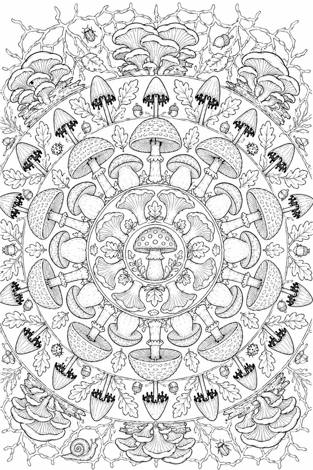 Herbst-Pilz-Mandala: Die Pilzvielfalt des Herbstwaldes in 6-facher Symmetrie