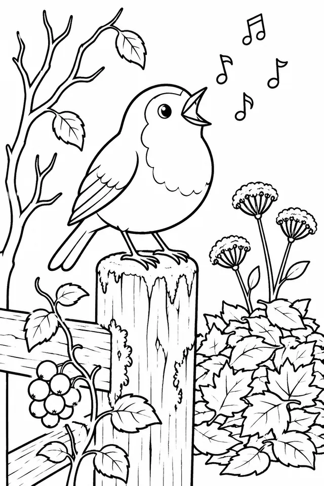 El espíritu petirrojo de otoño en el poste del jardín cantando la primera canción de invierno del año