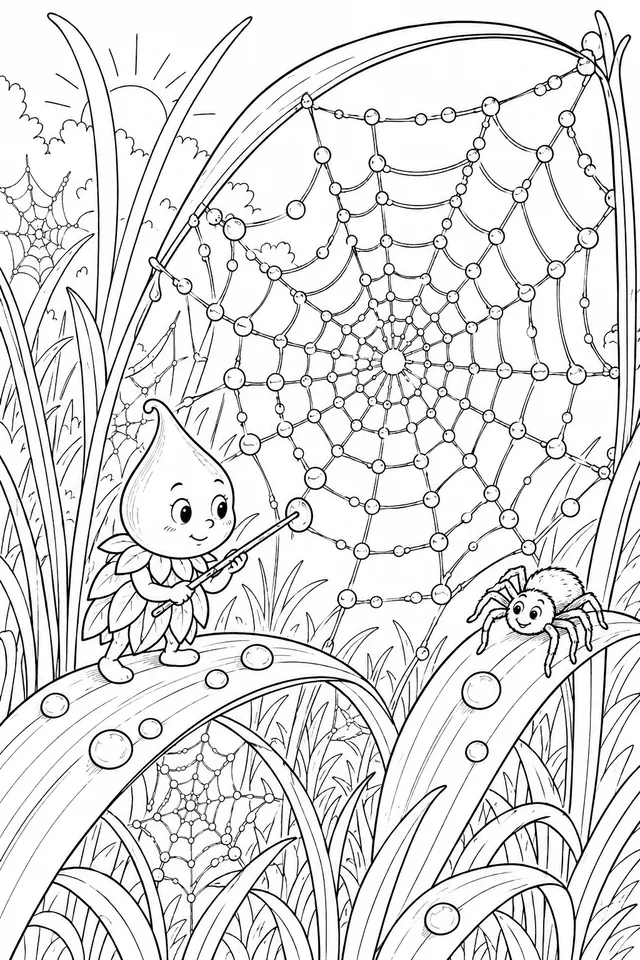 Autumn Dew Spirit Decorating Every Spiderweb with Tiny Dewdrops Every Morning