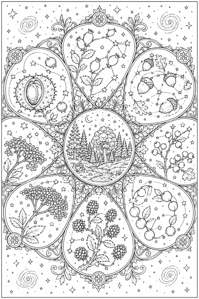 Herbst-Sterne-Mandala: Die Früchte des Herbstes als 7-fach-symmetrische Sternenkarte