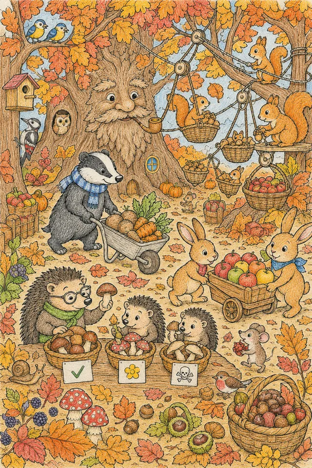 Herbstwald-Ernte-Wimmelbild – So könnte es aussehen
