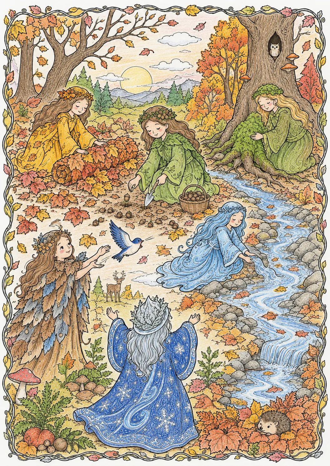 Autumn Spirits Preparing the Forest Together for Its Winter Sleep