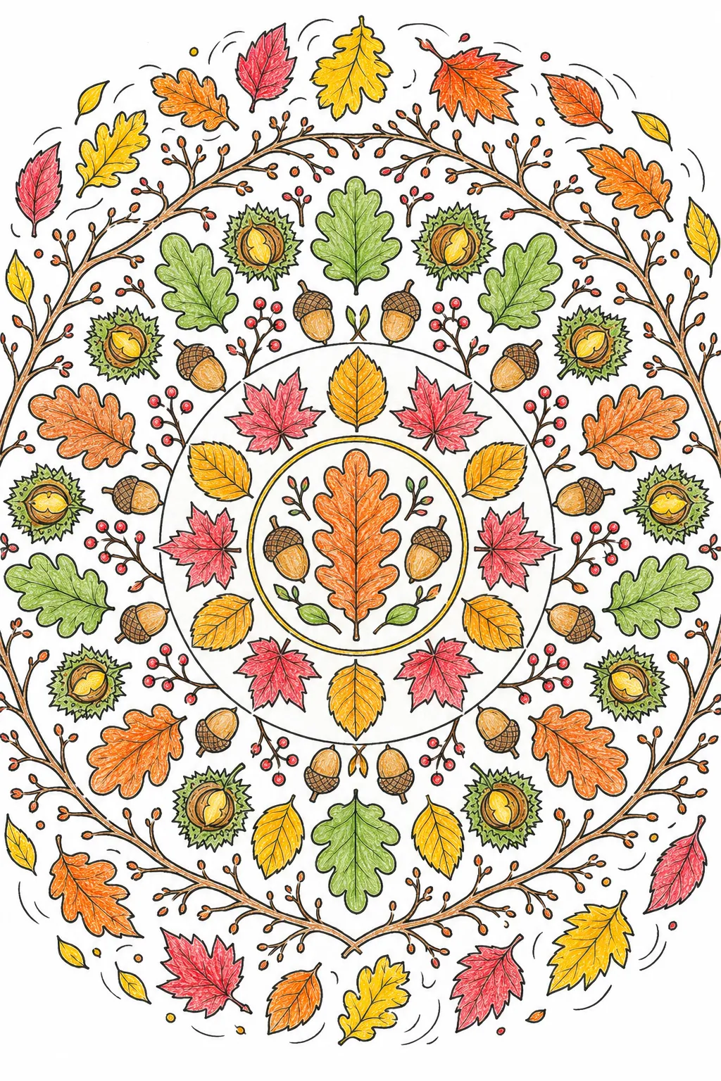 Herbstblatt-Mandala: Eiche, Ahorn und Buche