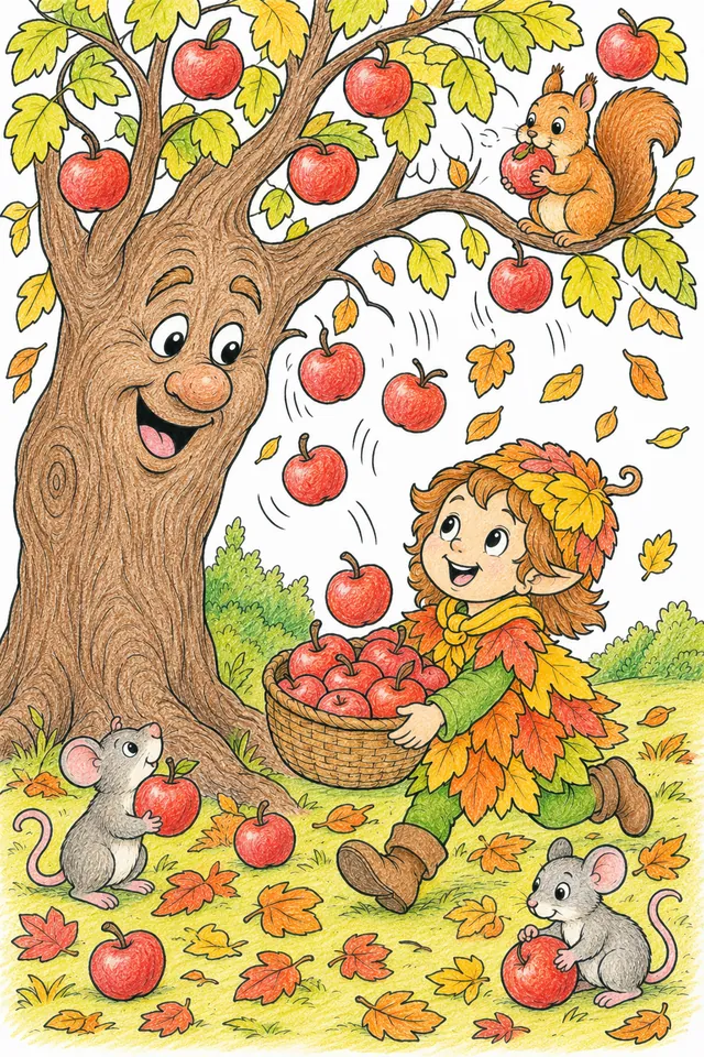 Herbstgeist und Apfelbaum-Geist ernten gemeinsam – So könnte es aussehen