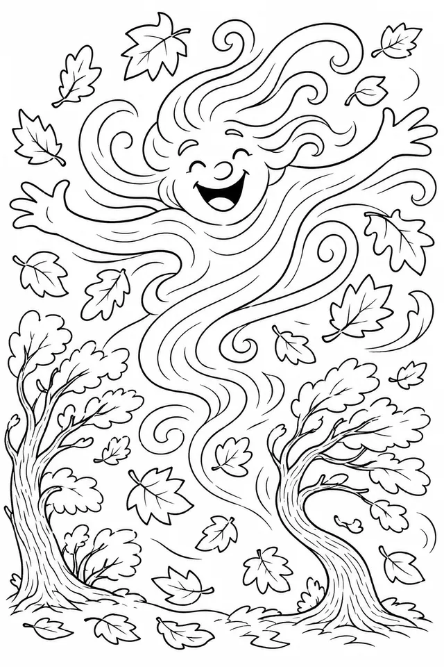 秋天风暴精灵在狂风骤雨中飞落的秋叶之间狂野地舞蹈