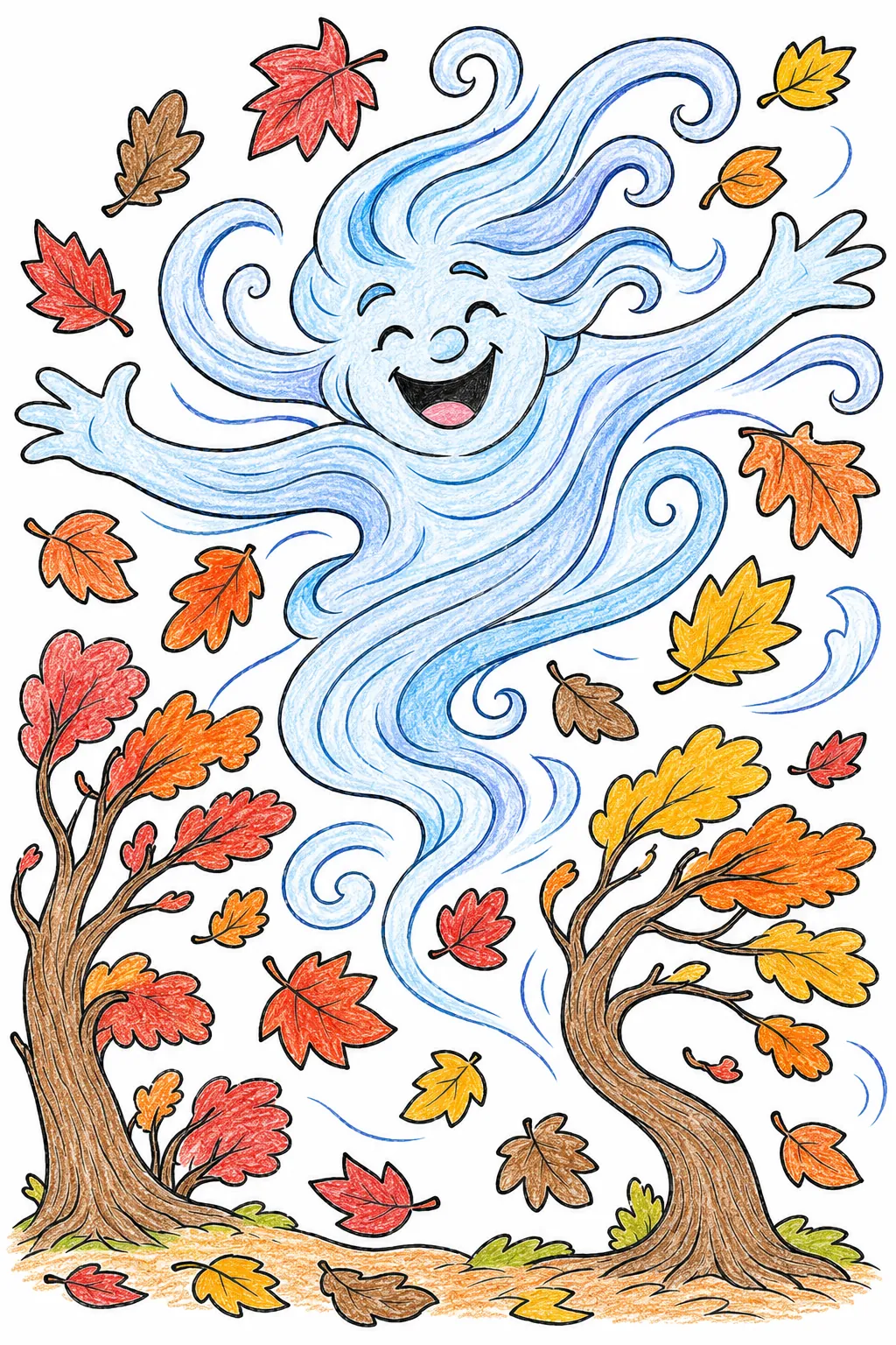 Herbststurm-Geist tanzt wild zwischen stürmisch fallenden Herbstblättern