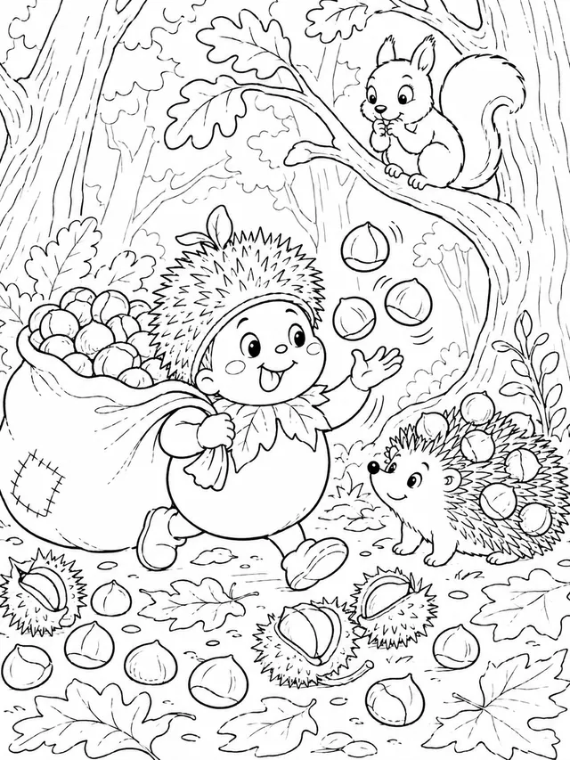 Chestnut Goblin Collecting Prickly Treasures