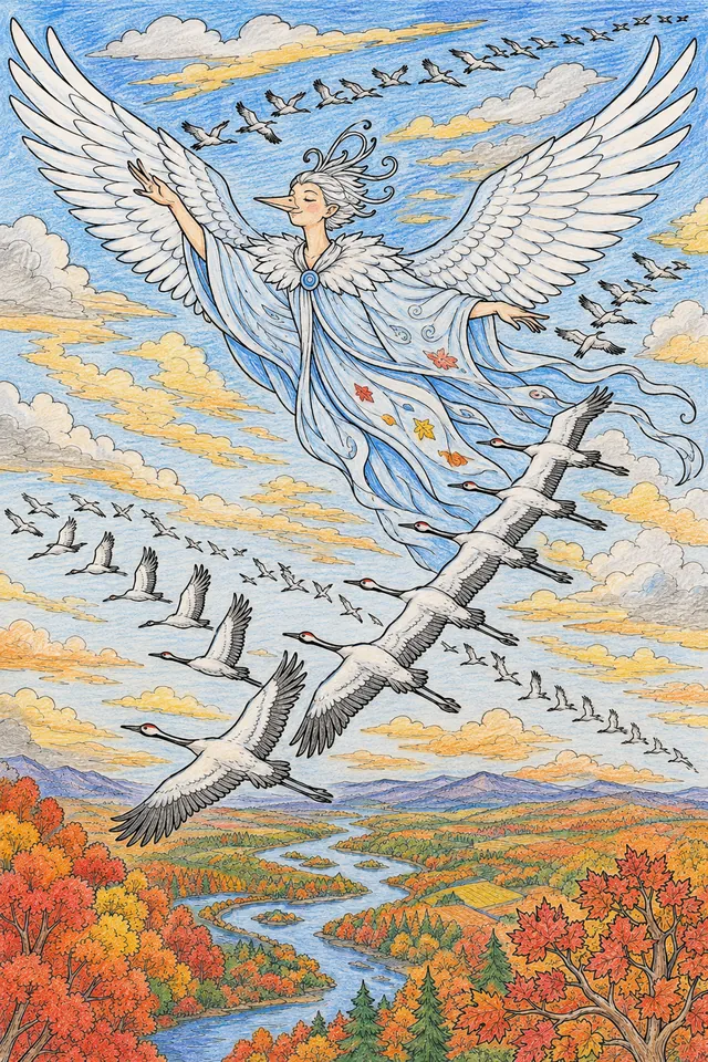 Kranichzug-Dirigent-Geist leitet die große Herbst-Vogelzug-Formation – So könnte es aussehen