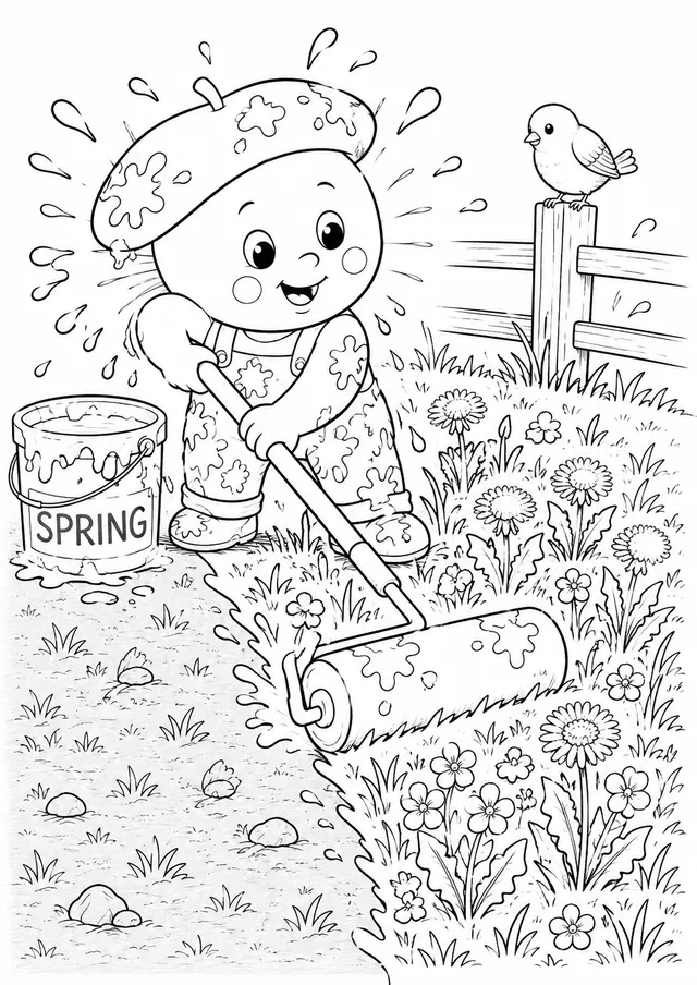 彩虹画家给草地涂上颜色