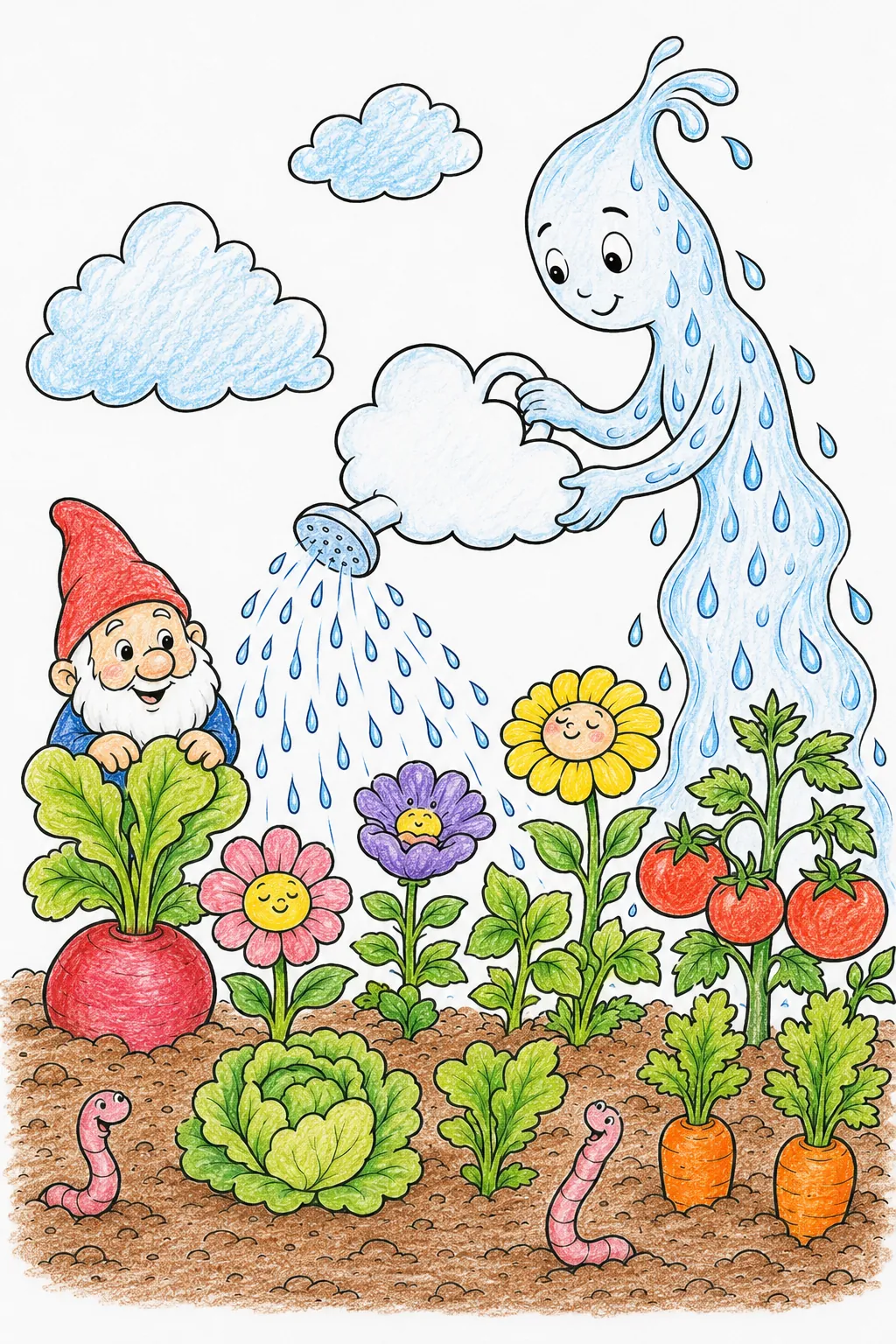 雨之精灵用云朵浇水壶浇灌花园