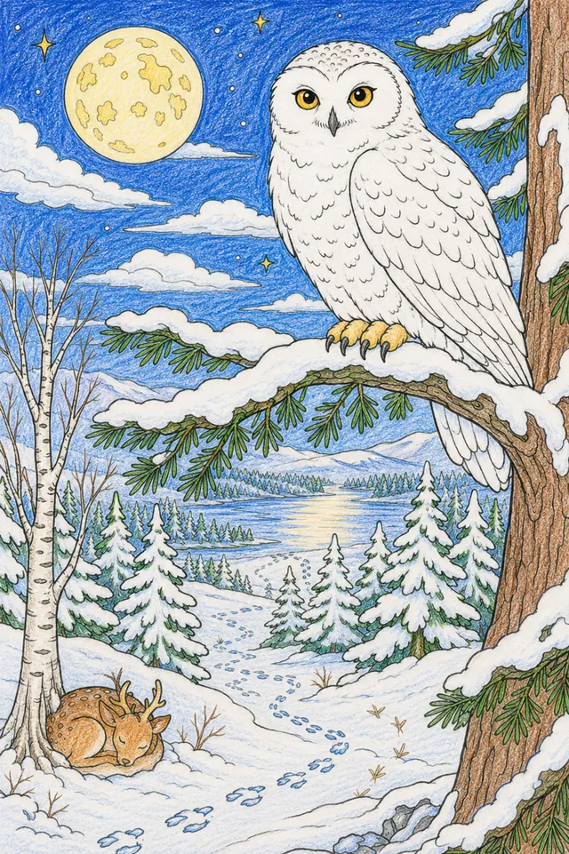 Schneeeule-Geist bewacht den verschneiten Winterwald – So könnte es aussehen