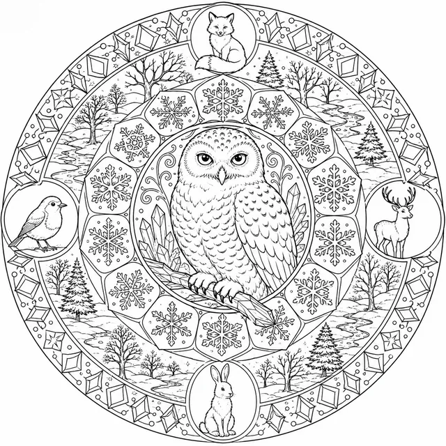 Schnee-Eule-Winter-Mandala