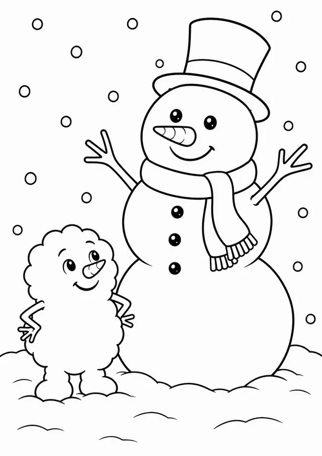 Schneekind baut einen großen Schneemann