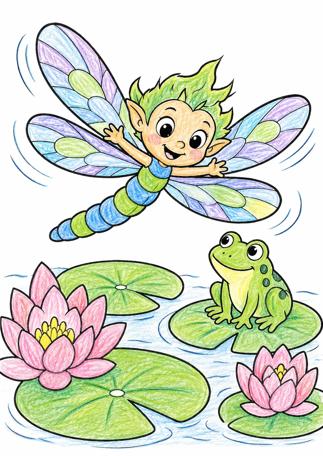 Dragonfly Elf Dancing over a Lily Pond