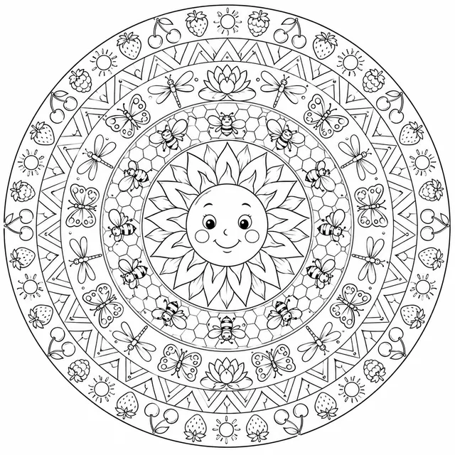 太阳曼陀罗：夏日太阳的圆形装饰图案