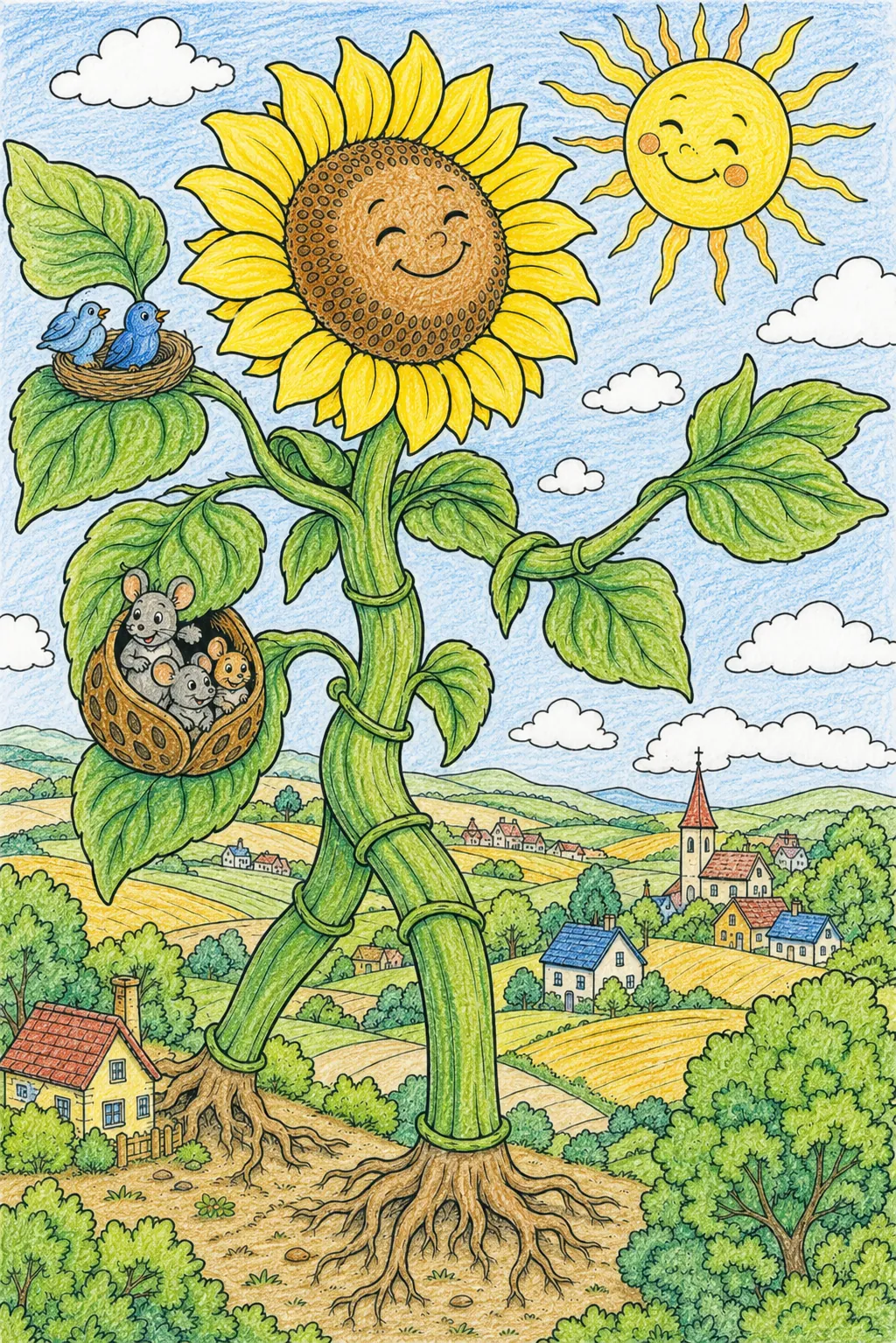 Sonnenblumen-Riese folgt der Sonne über den Sommerhimmel