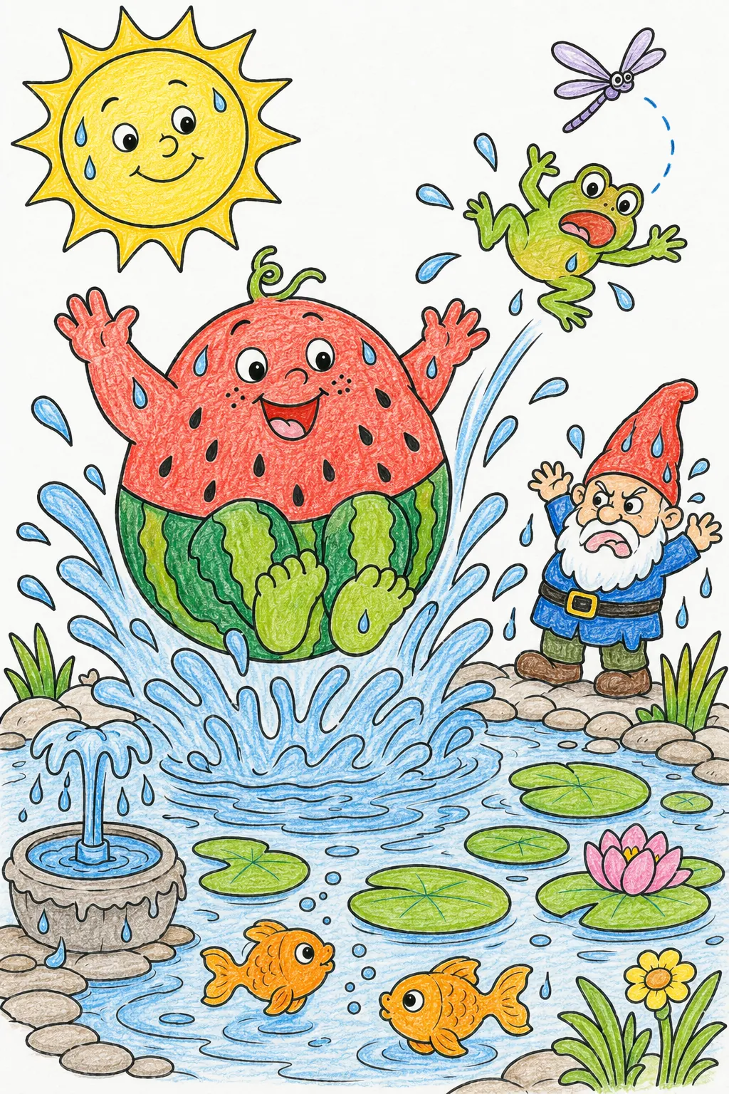 Wassermelonen-Geist plantscht im Sommerteich