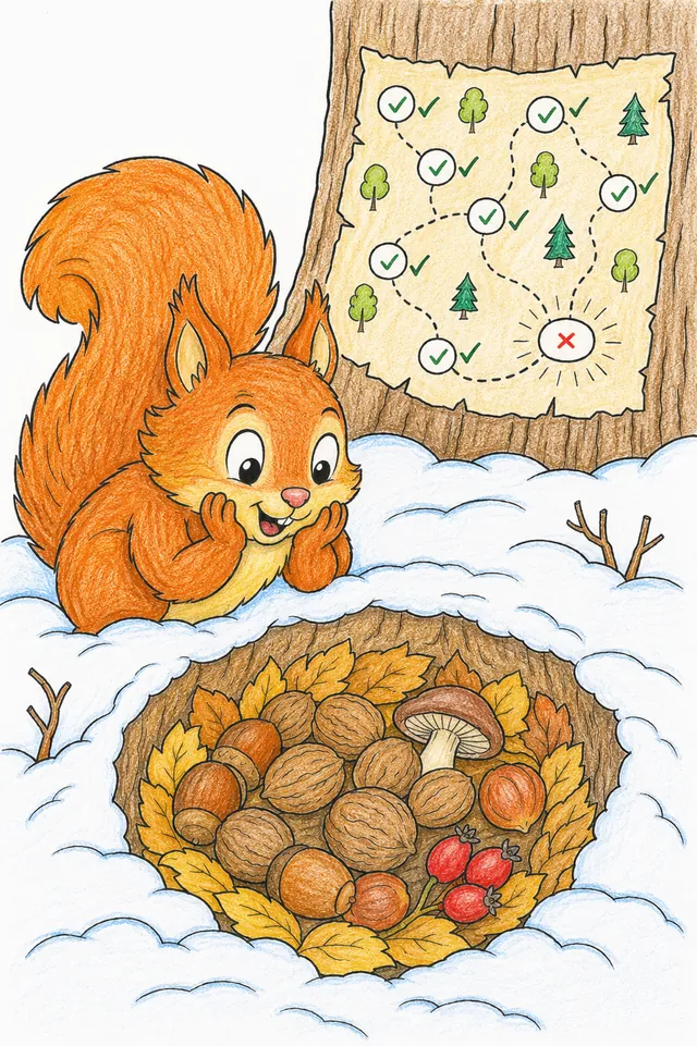 Eichhörnchen-Geist öffnet feierlich seinen letzten Winter-Nussvorrat im tiefen Schnee – So könnte es aussehen