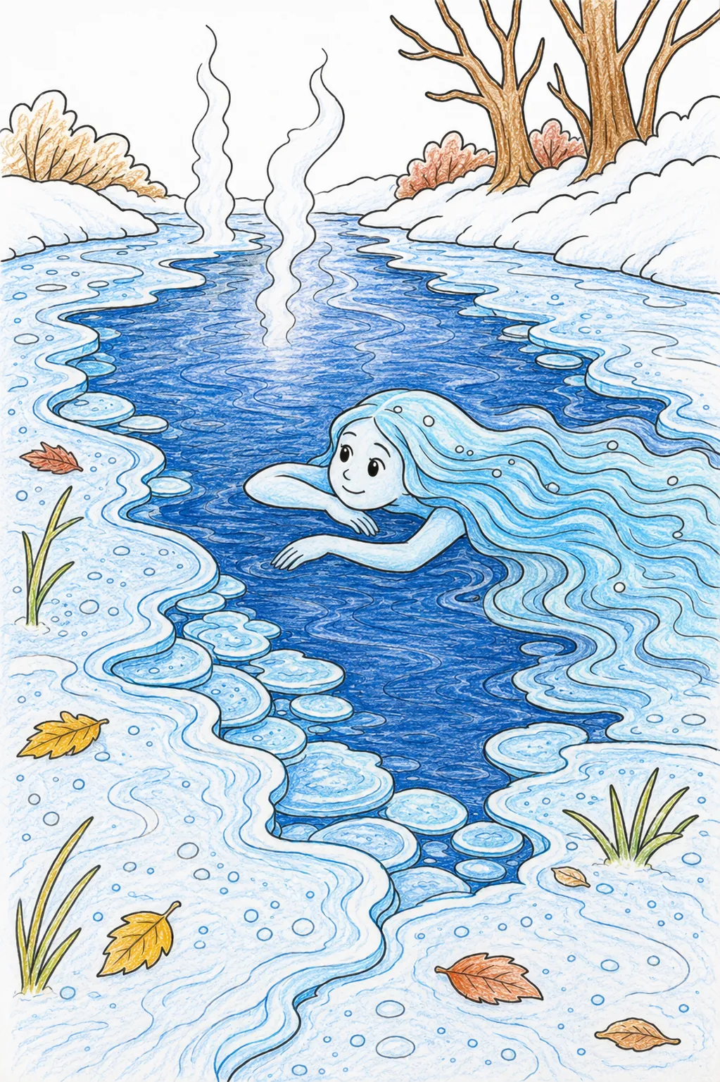Fluss-Geist friert langsam von den Ufern her ein: Eisschollen-Puzzle im Wintermorgen