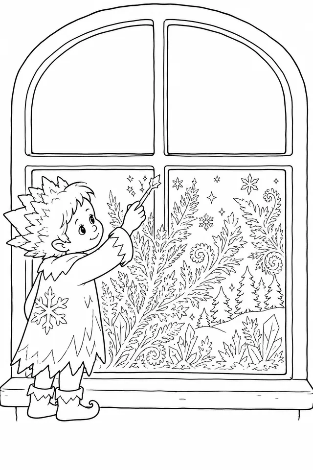 Frostkind malt sein letztes Muster auf das Fenster bevor der Frühling es wegwischt