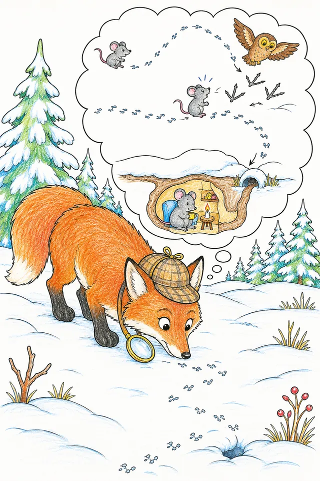 Fuchs-Detektiv liest Tierspuren im Schnee und findet das Mauseloch – So könnte es aussehen