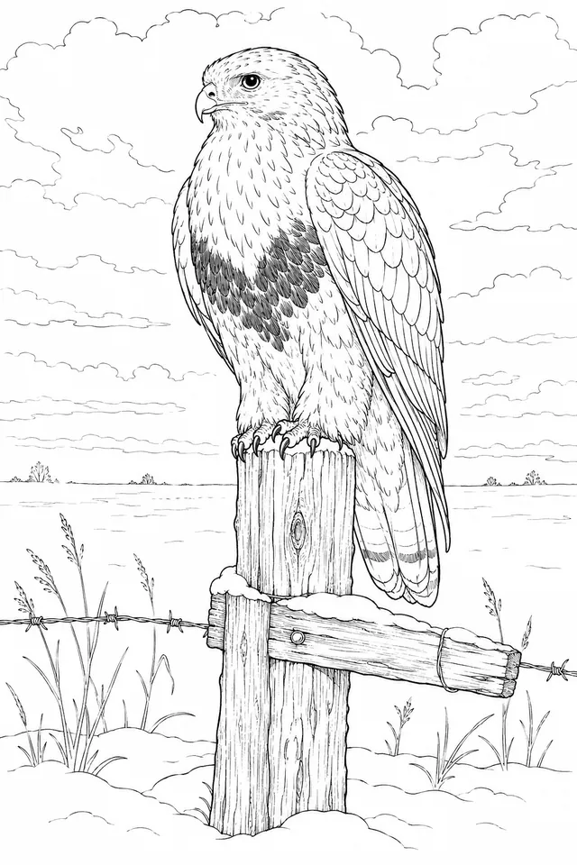 Rough-Legged Buzzard Spirit Keeping Silent Winter Watch on the Last Bare Boundary Post