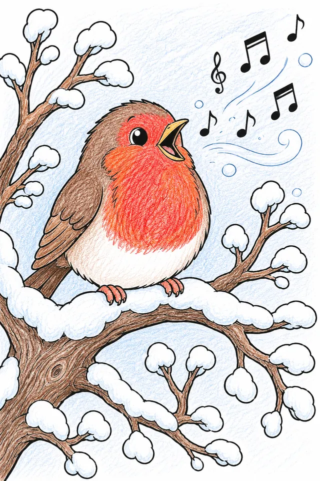 Rotkehlchen-Geist singt sein Winterlied auf einem verschneiten Holunder-Ast – So könnte es aussehen