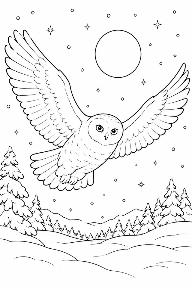 Schneeeule-Geist fliegt lautlos durch die tiefe Winterstille der Nacht