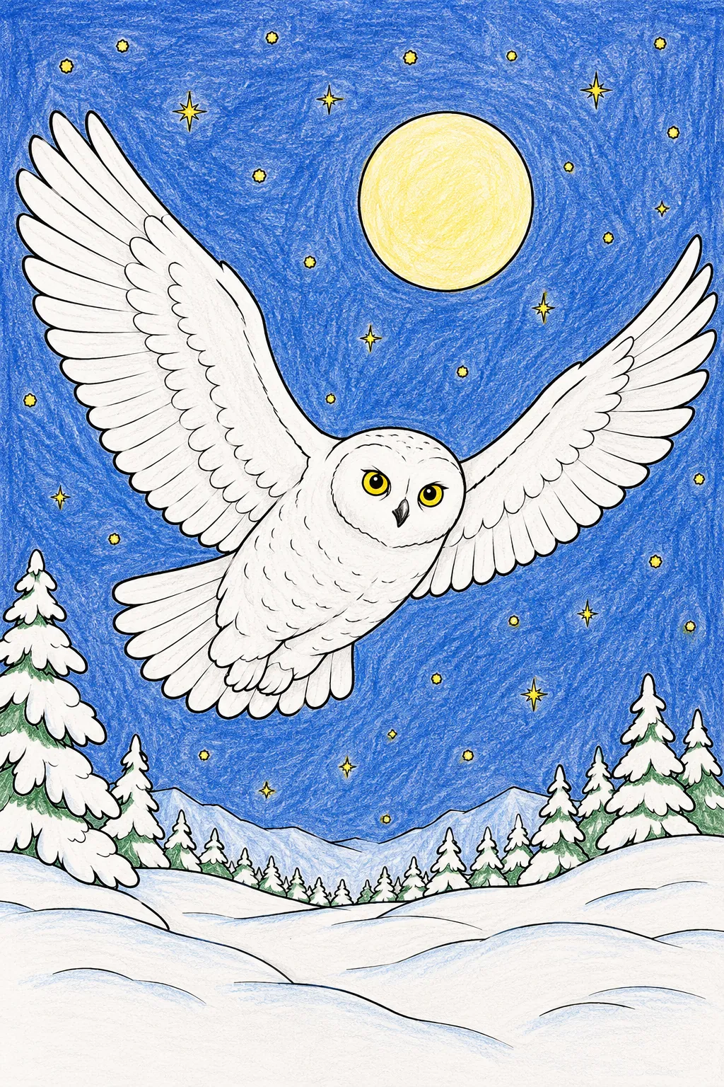 Schneeeule-Geist fliegt lautlos durch die tiefe Winterstille der Nacht