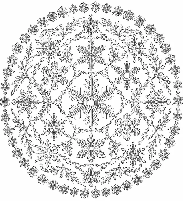 Winter-Sternkristall-Mandala aus Schneeflocken