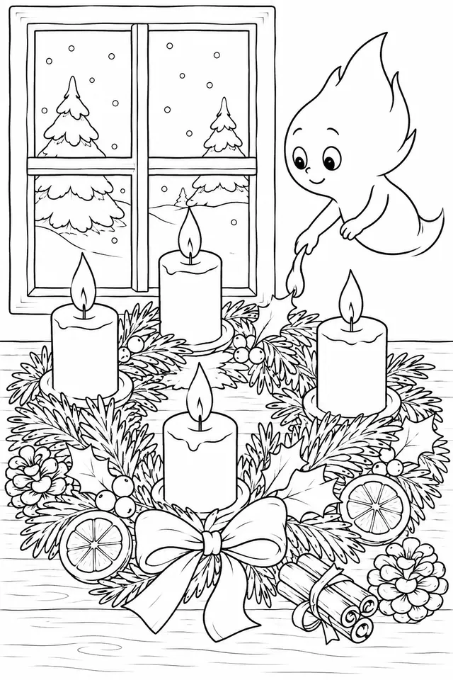 Adventskerzen-Geist entzündet die vier Kerzen des Adventskranzes nacheinander