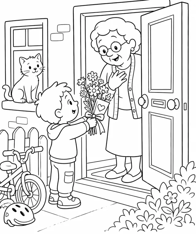 Kind klingelt an der Tür um der kranken Nachbarin selbst gepflückte Blumen zu bringen