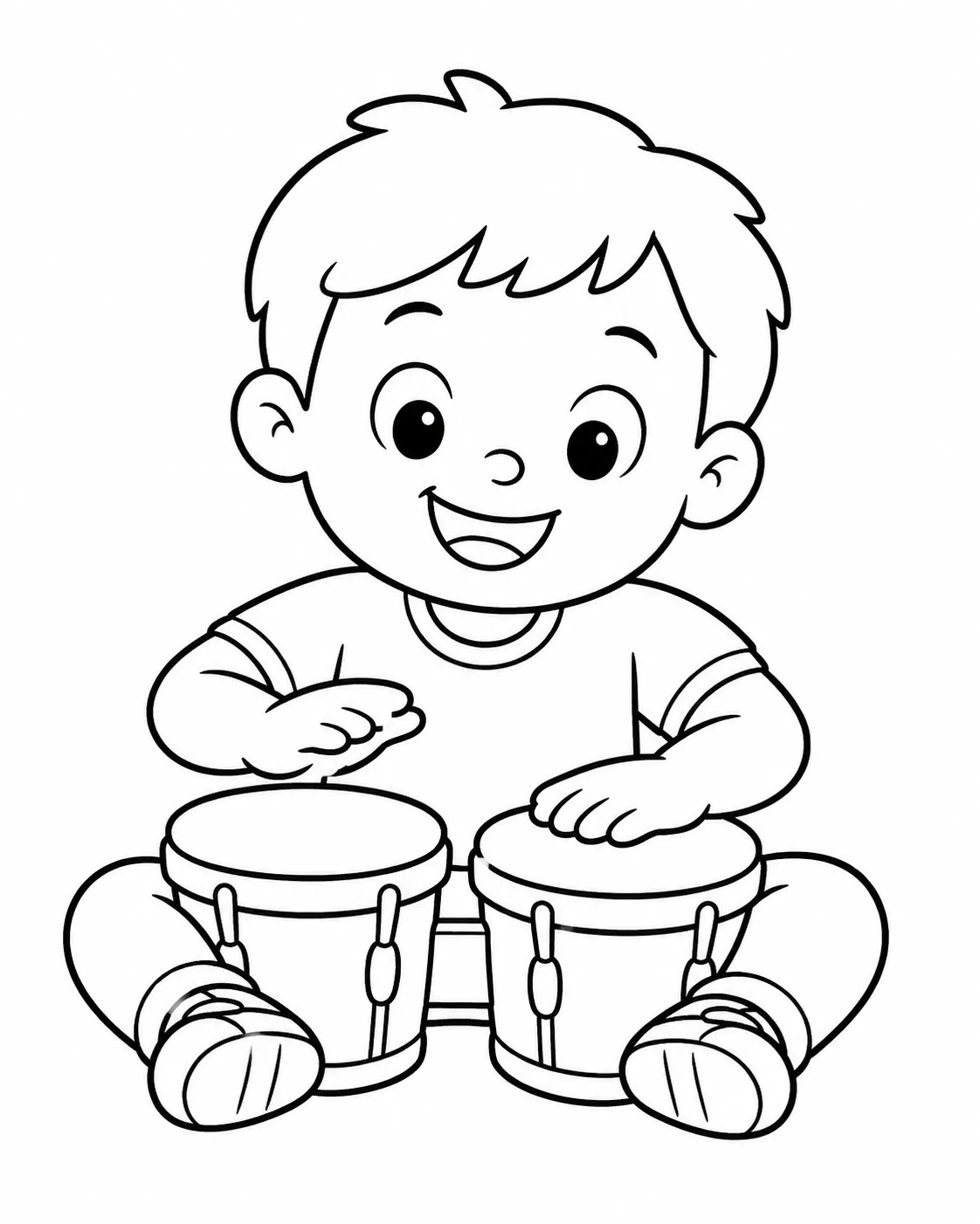 涂色模板：孩子敲击两个邦戈鼓