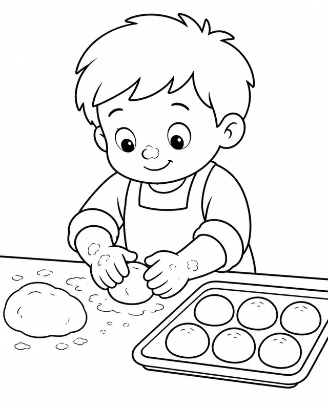 Kind knetet kleine Brötchen aus Teig
