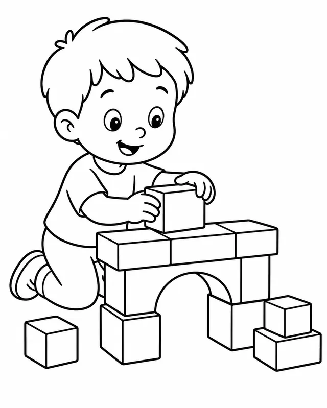 孩子用木块搭建桥梁