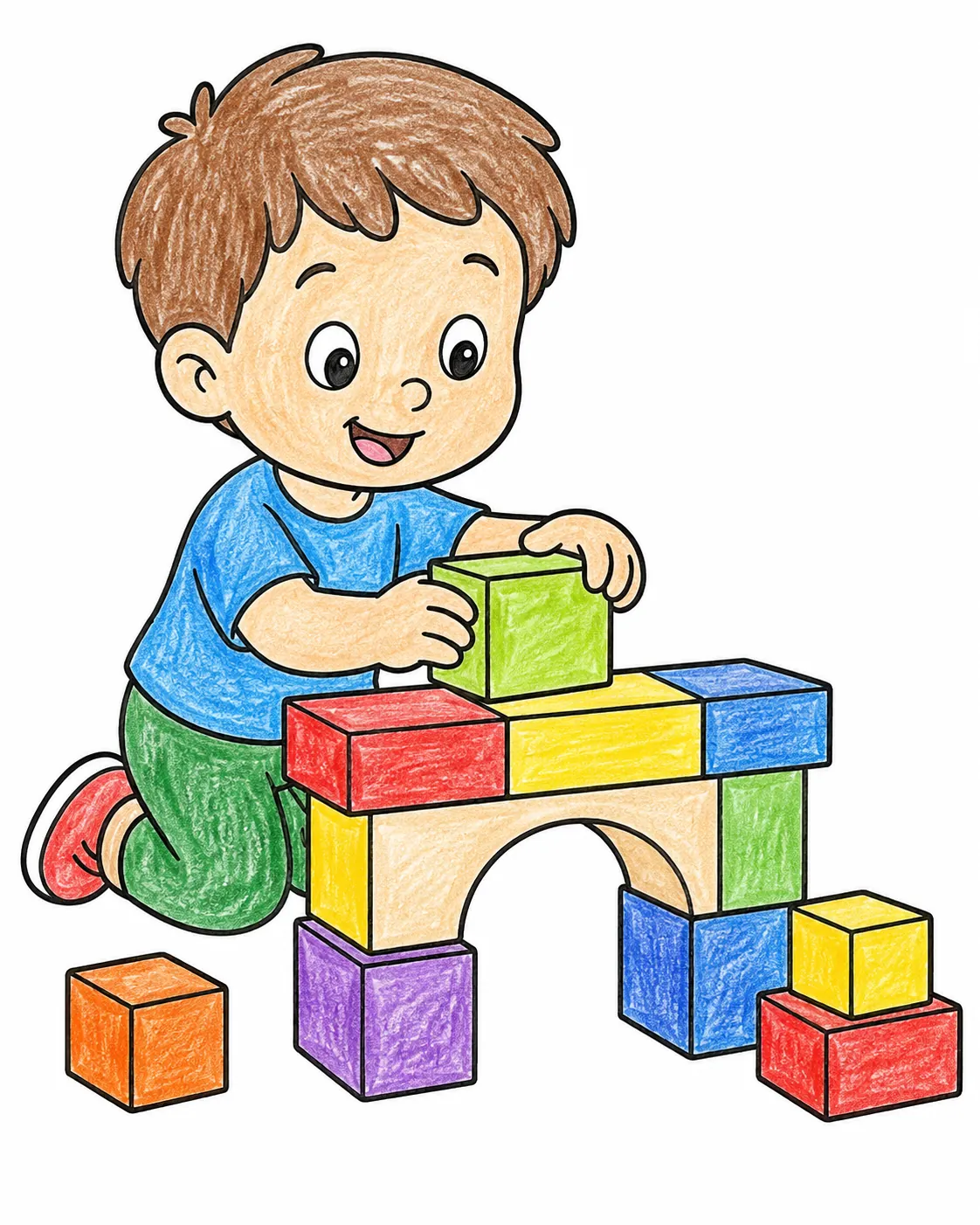孩子用木块搭建桥梁