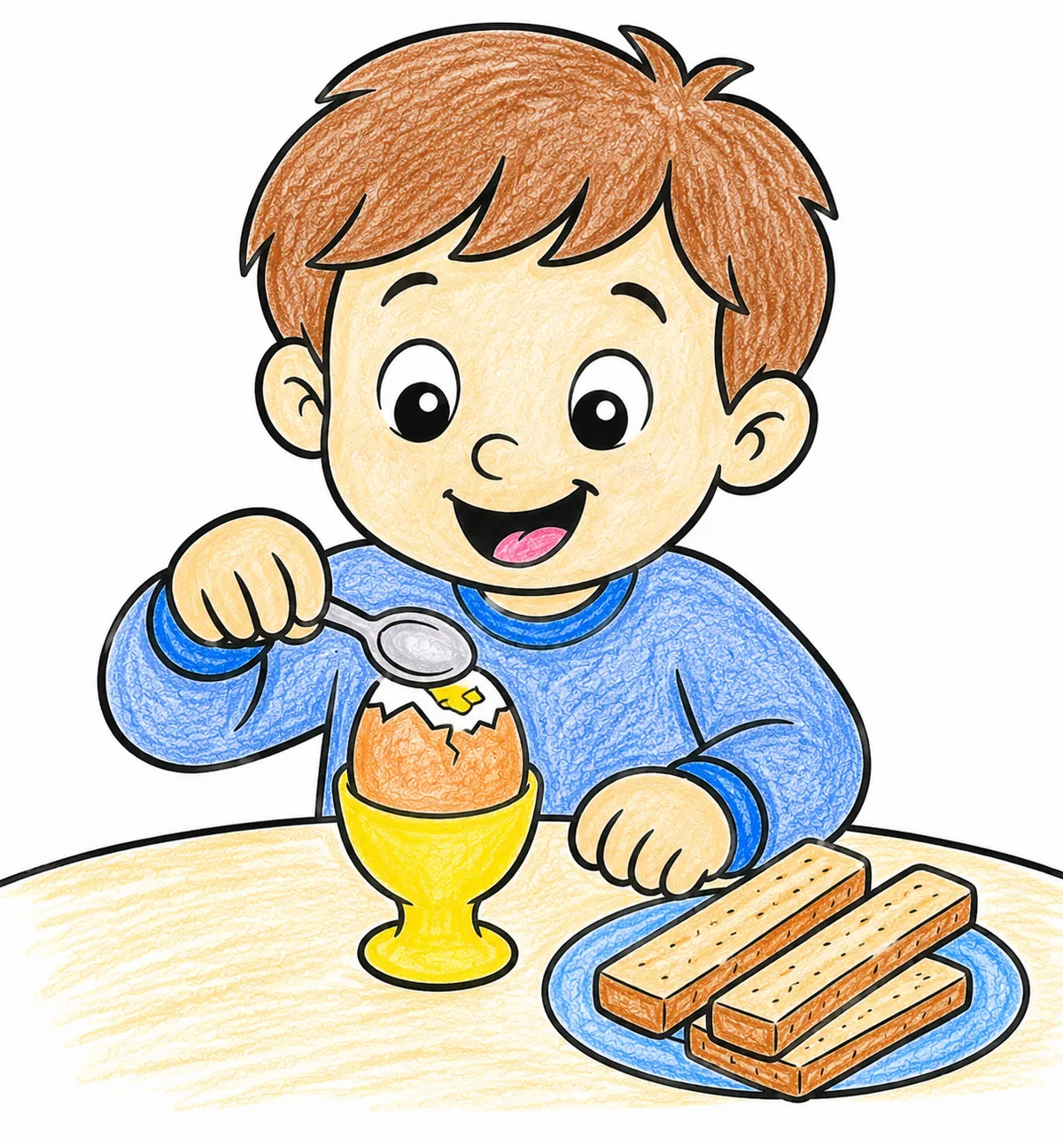 Kind hält gekochtes Ei im Eierbecher